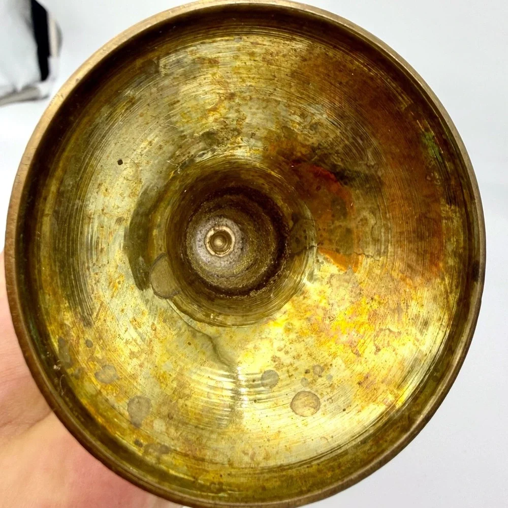 Vintage Etched Brass‎ Vase 10in Pedestal Fluted Rim Botanical Leaf Pattern